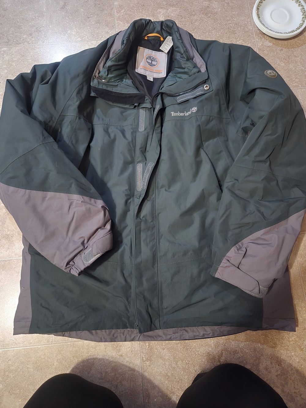 Timberland Men's Forest Green and Gray Raincoat
